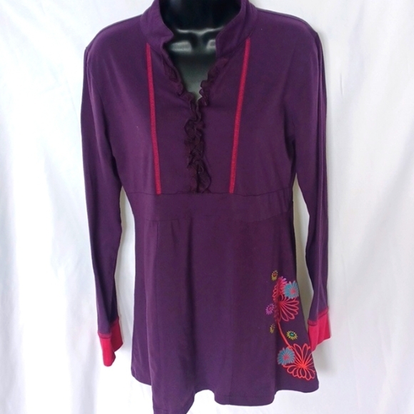 Keawa Tops - Keawa tunic, embroidered, size M, purple & pink